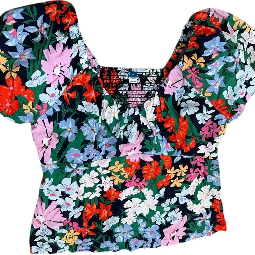 New Old Navy Women's Multicolor Floral Puff Sleeve Blouse Women’s Size XL